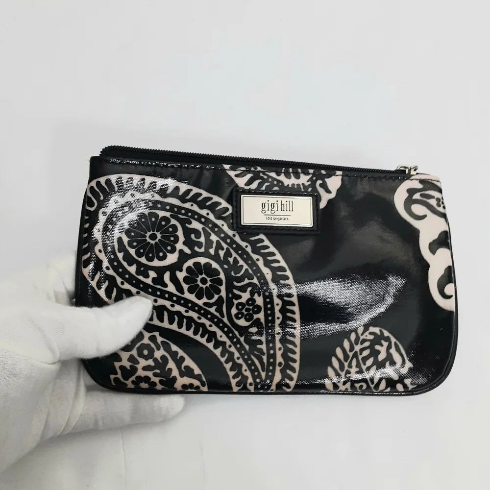Gigi Hill Los Angeles black print makeup bag